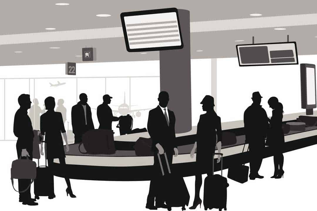 Illustration of passengers waiting to claim baggage