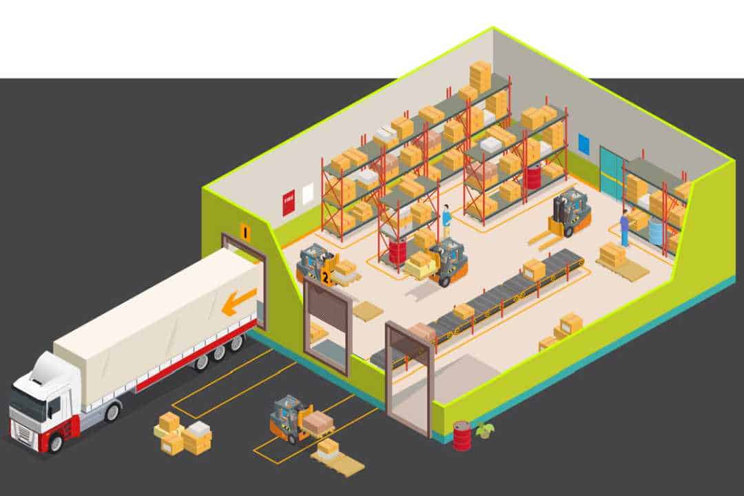 Illustration of warehouse with truck